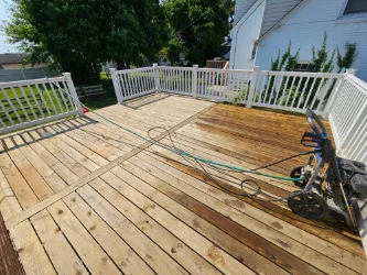 A residential wooden deck in Delaware County, PA that is in the process of stripping