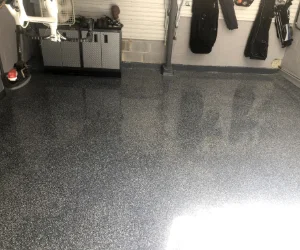 A fresh coat of epoxy on a residential garage floor in Delaware County, PA