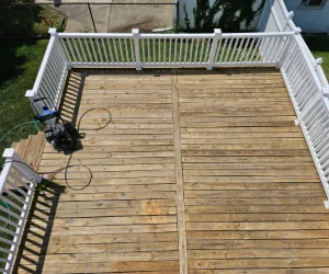 Bird's eye view of a residential deck in Delaware County, PA that was just pressure washed